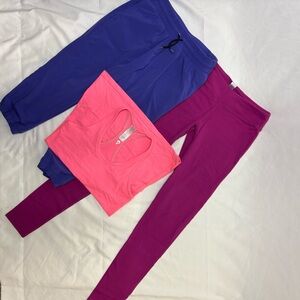 Ivivva Girls 14 Three Piece Bundle Leggings Tank Capri Pants Pink Purple Bright